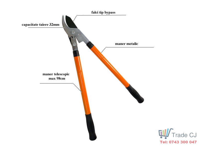 Foarfeca metalica telescopica 65-98 cm, pentru taiat crengi, max 32 mm