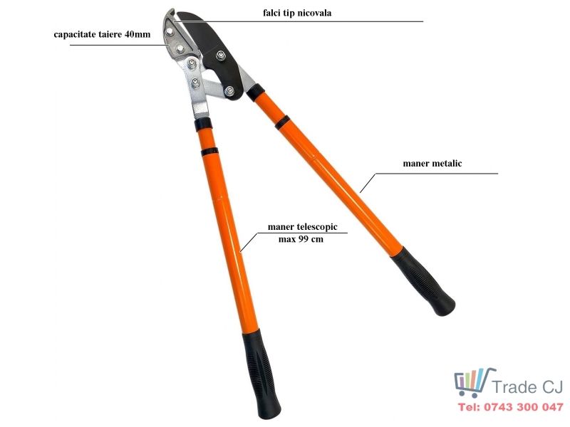 Foarfeca metalica telescopica 65-100 cm, pentru taiat crengi, max 40mm
