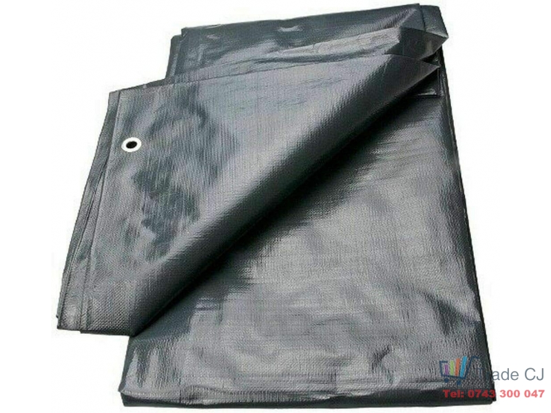 Prelata impermeabila, 5x8m, densitate 200g mﾲ, inele de prindere, gri inchis