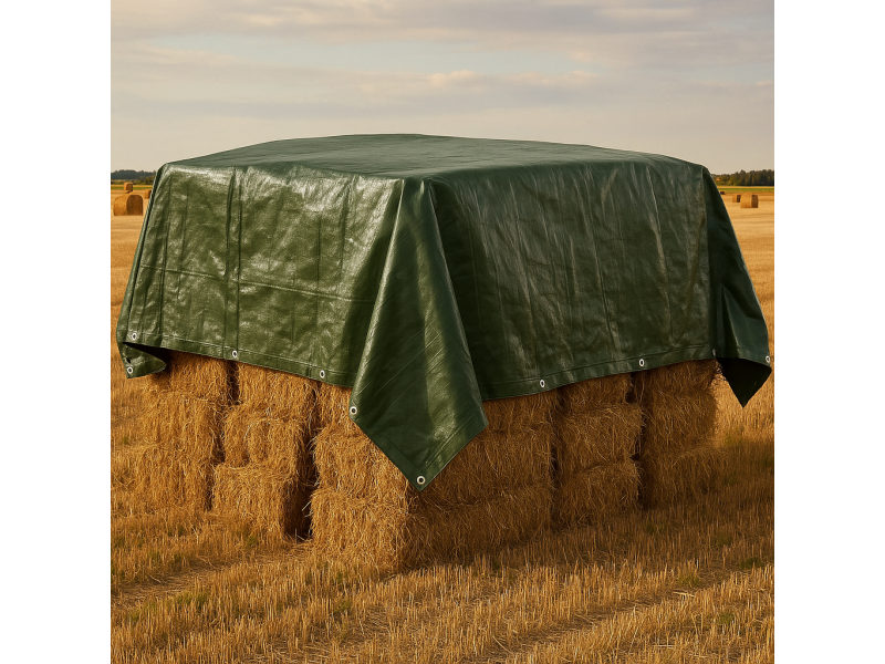 Prelata impermeabila, 6x8m, densitate 200g mﾲ, inele de prindere, verde