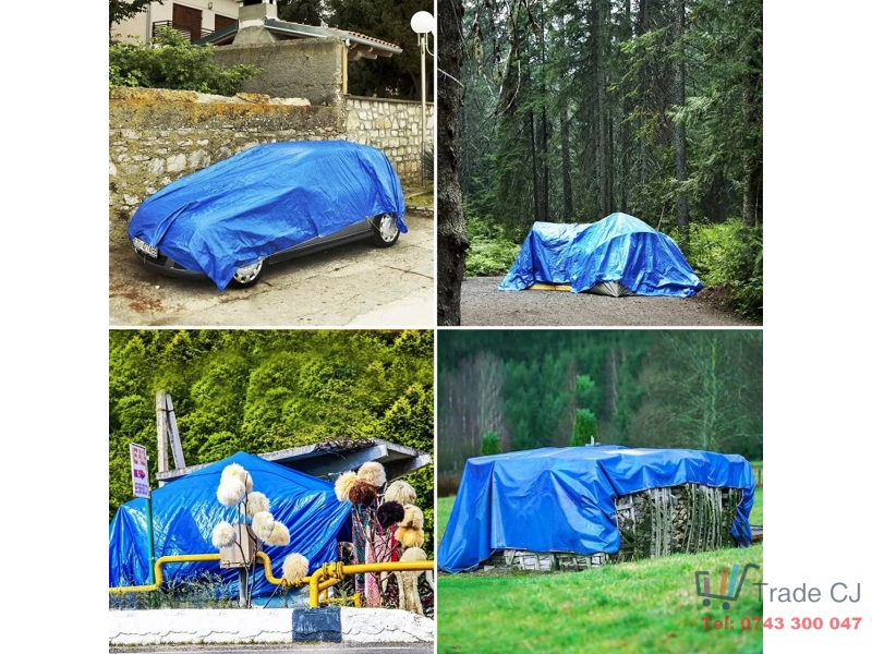 Prelata impermeabila universala, 8x12 m, densitate 80g mﾲ, inele de prindere metalice, culoare albastra