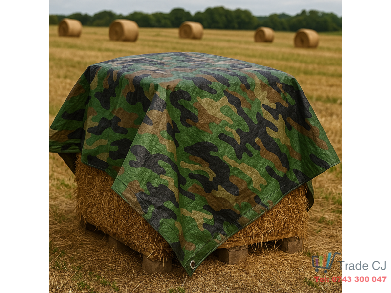 Prelata impermeabila Army Camouflage, 10x15m cu inele de prindere, 80gr mﾲ
