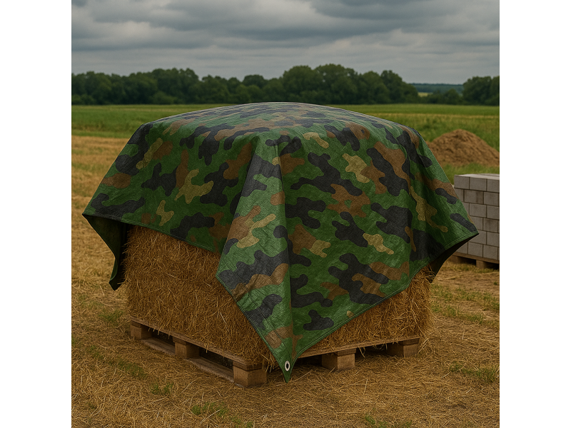 Prelata impermeabila Army Camouflage, 2x3m cu inele de prindere, 80gr mﾲ