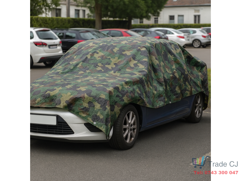 Prelata impermeabila Army Camouflage, 3x4m cu inele de prindere, 80gr mﾲ