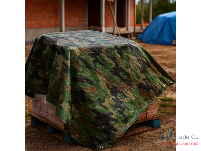 Prelata impermeabila Army Camouflage, 4x6m cu inele de prindere, 80gr mﾲ