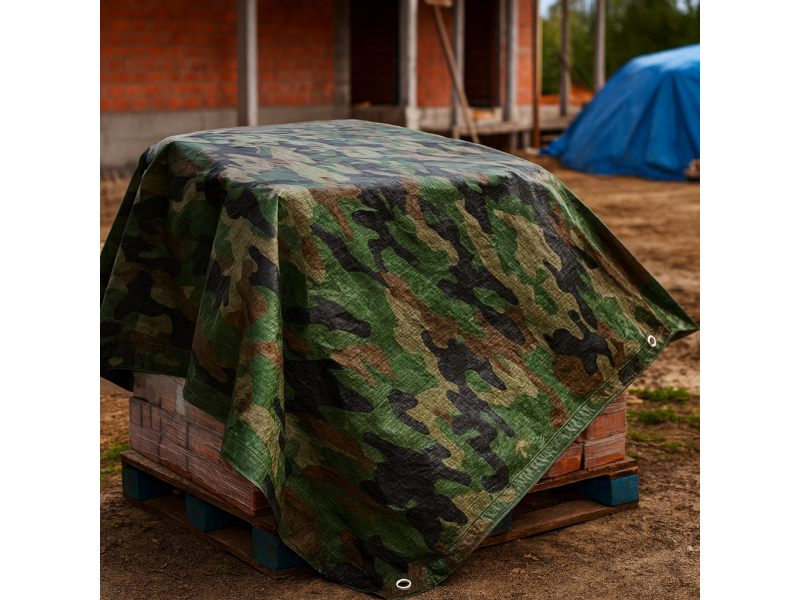 Prelata impermeabila Army Camouflage, 4x6m cu inele de prindere, 80gr mﾲ