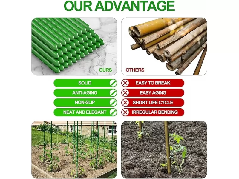 Set 25 araci pentru rosii, castraveti si fasole, suport plante gradina, metal acoperit cu PVC, culoare verde, 180 x 1.1 cm, SGTT Garden
