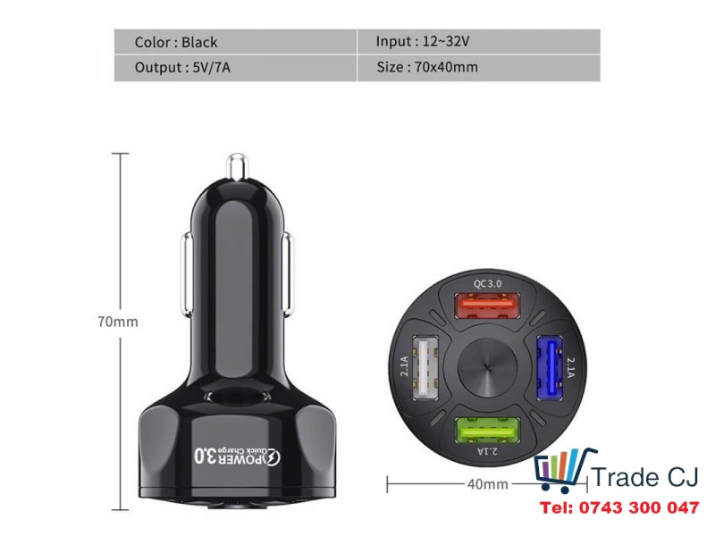 Universal car charger Auto 4 ports USB lighter QC Fastcharge