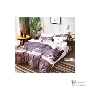 Double Bed Linen Set – 6 Pieces, Finet Fabric, Fitted Sheet 230x250cm, Swan Design