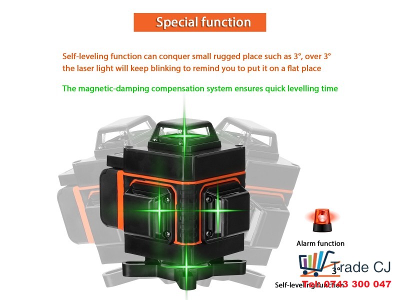 16-Line Laser Level with Green Diode and Included Accessories