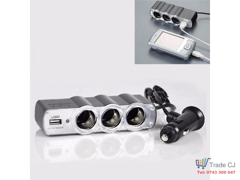 Triple Car Socket + USB For Lighter
