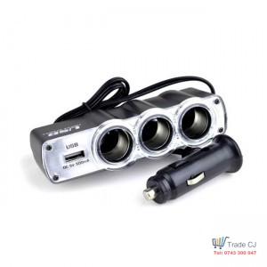 Triple Car Socket + USB For Lighter