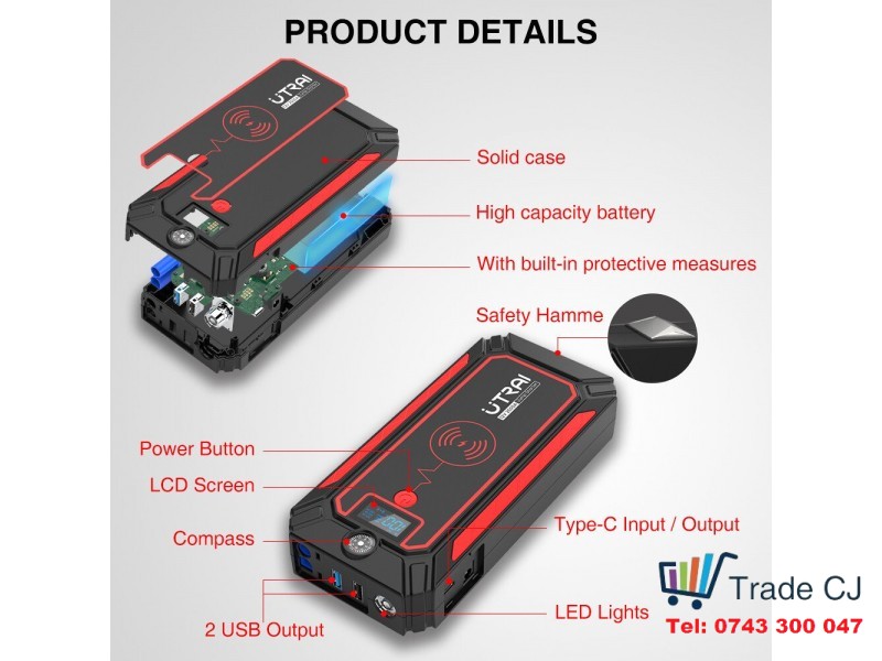 Multifunctional car starter UTRAI JSTAR 4, wireless charging, 2500A